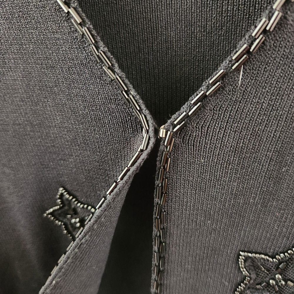 Vintage Cyrus Cardigan Beaded Stars Floral Bell Sleeves Black‎ Large - Picture 3 of 12